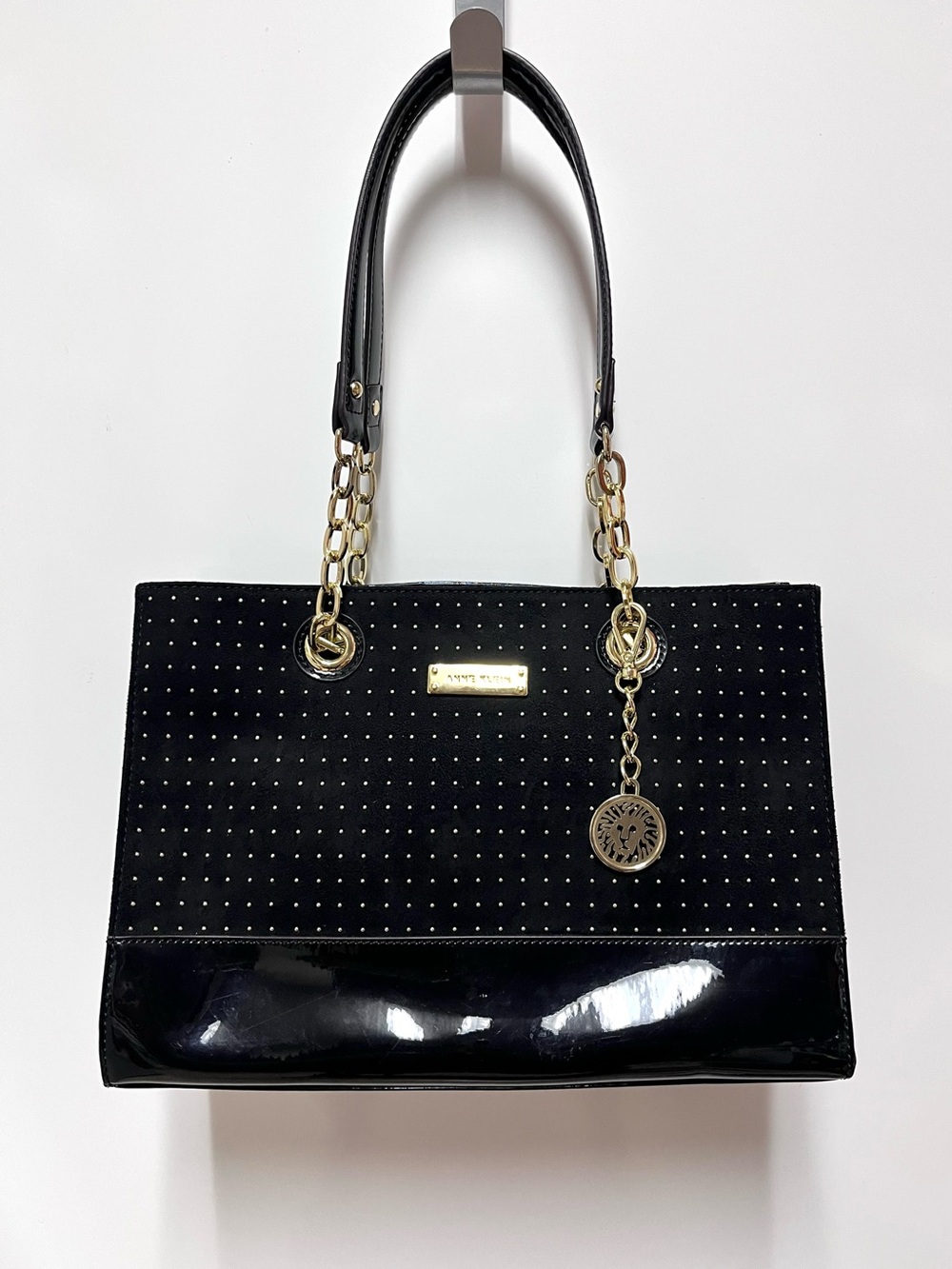 Anne Klein Studded Tote Back Double Chain Strap Handle Office Chic Classic